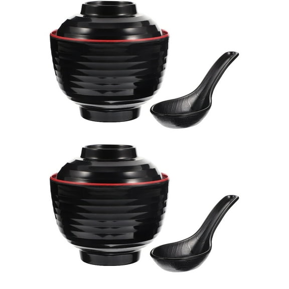 2 Sets  of Japanese Miso Soup Bowl with Spoon Japanese Style Rice Bowl Covered Miso Soup Bowl