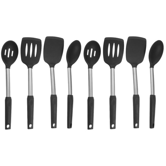 IMIKEYA Silicone Cooking Set Black Reusable Ergonomic Handles for Kitchen Use 2Sets