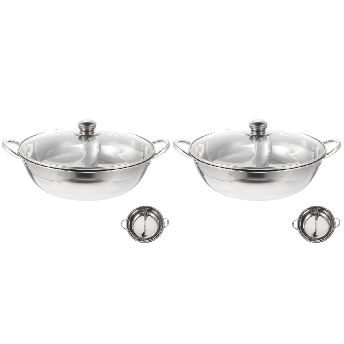 2 Sets of Stainless Steel Shabu Hot Pot Divider Home Hot Pot with Cover for Induction Cooktop
