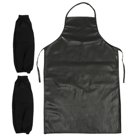CIMAXIC Black PU Apron for Kitchen and Grilling 2Sets
