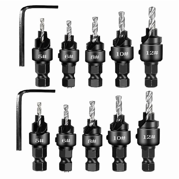 2 Setsx5pcs Countersunk Drill Hexagonal Handle Steel Hole Opener Set Wood Taper Hole Integrated Drill Bit Silver