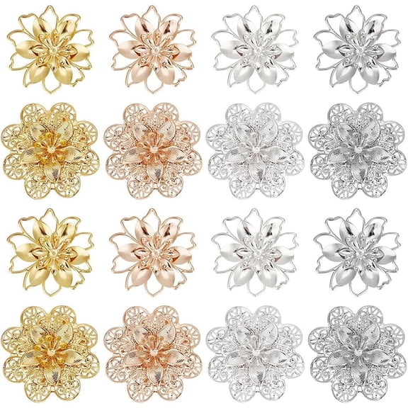2 Shapes 4 Colors Rhinestone Filigree Charms Filigree Flower Connectors Openwork Filigree 3D Charms