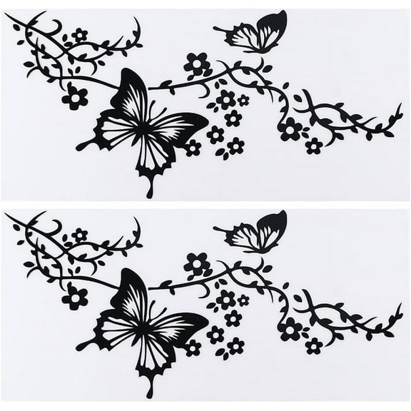 2 Sheet 2 Sheet Butterfly Car Decal Set Butterflies Kissing Flowers Car Decal Vinyl Waterproof Sticker Women Car Stickers Automotive Exterior Decor for Auto Truck SUV Wall Art Laptop Black