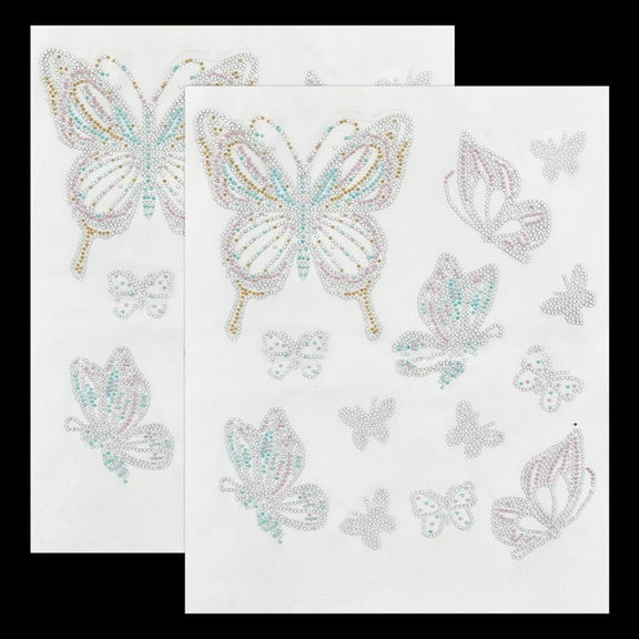 2 Sheet Butterfly Rhinestone Iron on Hotfix Transfer Decals Butterfly Pattern Rhinestone Hotfix Appliques Ornament Accessories for Clothing Repair DIY Craft Decoration Mixed Color Glass Rhinestone