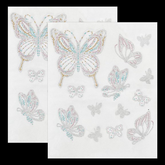 2 Sheet Butterfly Rhinestone Iron on Hotfix Transfer Decals Butterfly Pattern Rhinestone Crystal Hotfix Appliques Ornament Accessories for Clothing Repair DIY Craft Decoration