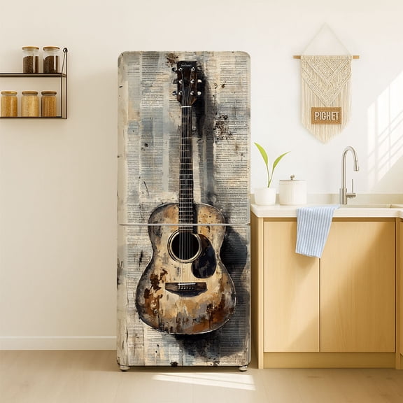 2 Sheet Musical Instrument Removable Refrigerator Wraps Self-Adhesive Fridge Stickers Peel and Stick Vinyl Fridge Decals StickerDIY