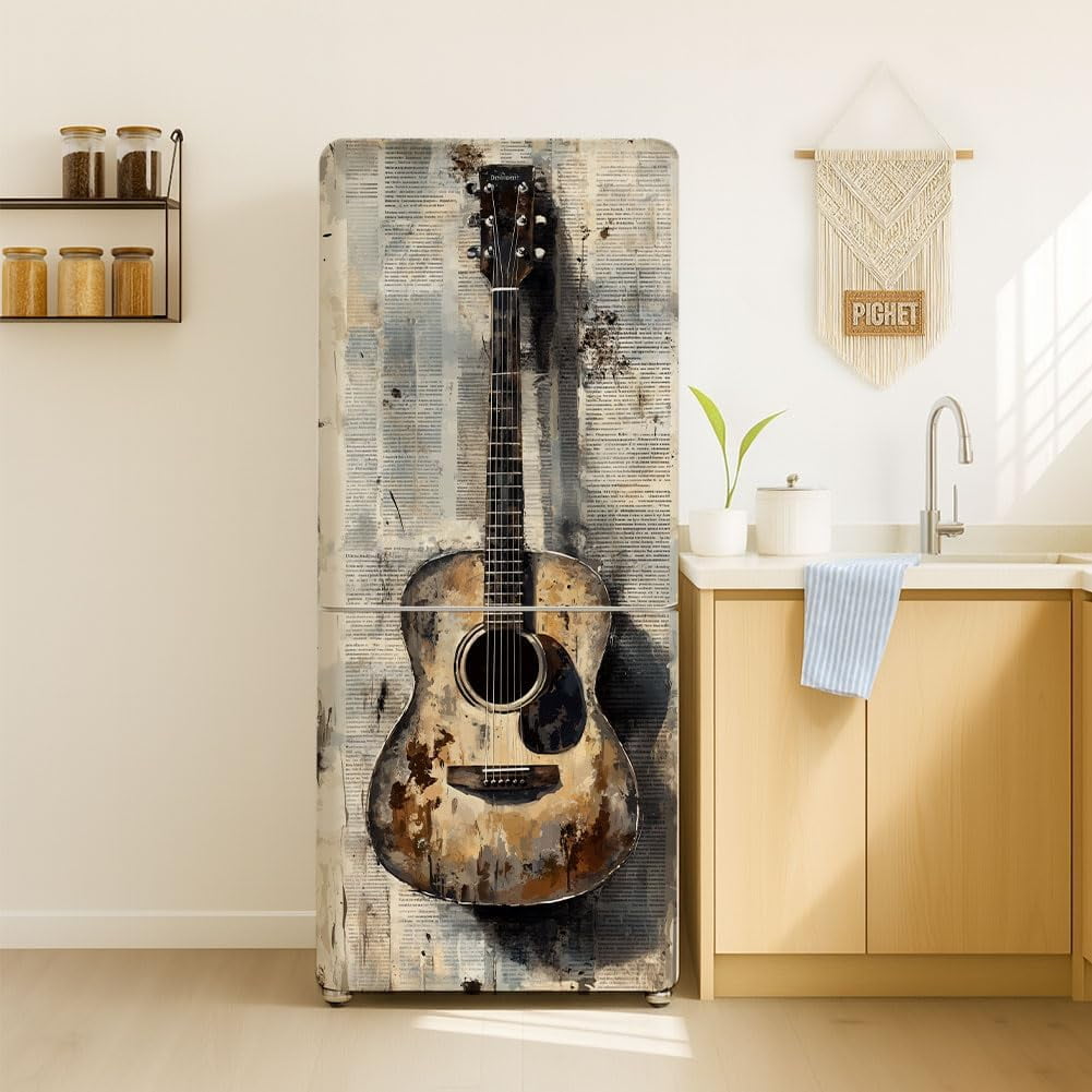 2 Sheet Musical Instrument Removable Refrigerator Wraps Self-Adhesive Fridge Stickers Peel and Stick Vinyl Fridge Decals Sticker