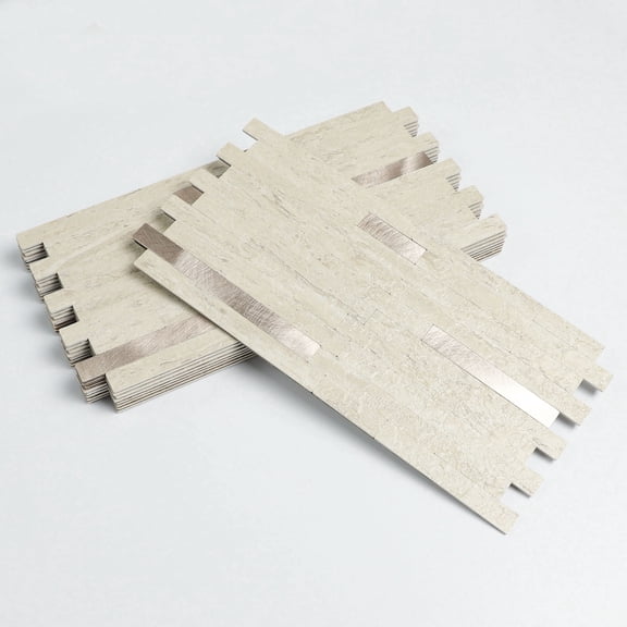 2-Sheet Peel and Stick Backsplash, Self Adhesive Milan White Faux Travertine Stone Mosaic Wall Tiles for Kitchen Bathroom