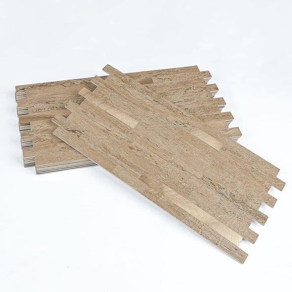 2-Sheet Peel and Stick Backsplash Stone Tile, Self Adhesive Faux Travertine Realistic Stone & Metal Mosaic Wall Tiles for Kitchen Bathroom