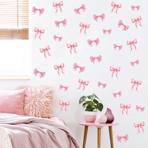 2 Sheet Pink Bowknot Decals Bow Tie Wall Stickers Vinyl Peel and Stick for Girls Bedroom Living Room Wall DIY Decor