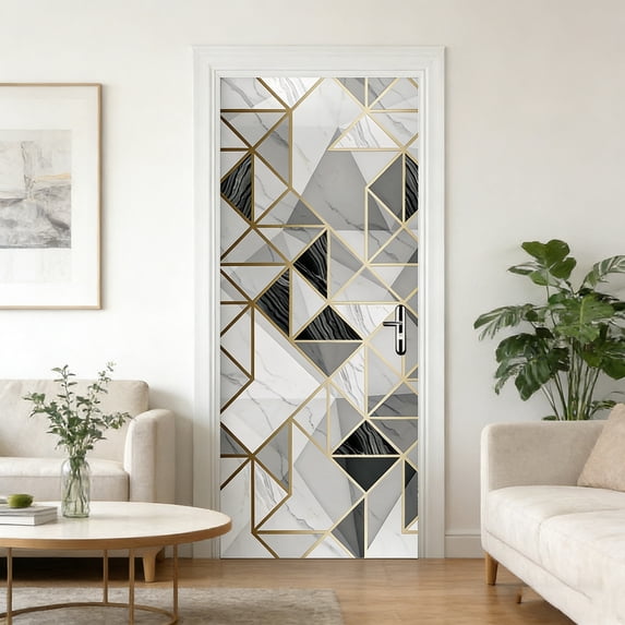 2 Sheet Self-Adhesive Door Sticker, 30.3"x78.7", Geometry Peel and Stick Door Murals, PVC, Removable Wallpaper Cover Decoration for Bedrooms, Living Room
