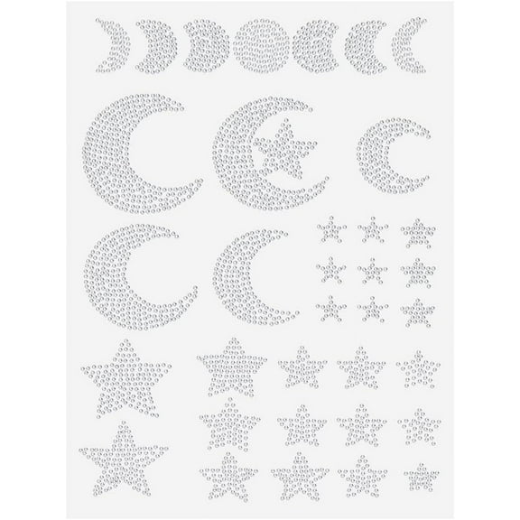2 Sheet Star Moon Pattern Iron on Crystal Rhinestone Decals 0.7x0.8inch 70 Pcs Star Moon Rhinestone Transfer Rhinestone Iron on Hotfix Transfer Rhinestone Transfers Patches for Clothing