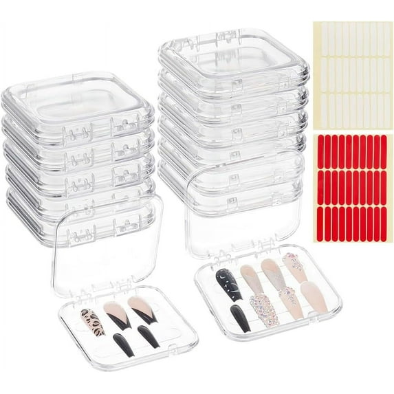 2 Sheets 2 Colors Double Side Adhesive Glue Sticky Tape For False Nail Tips Nail Art Sticker with 20Pcs Transparent Plastic Nail Art Tool Box Mixed Color 7.7~19x7.5~14x0.05~1.6cm