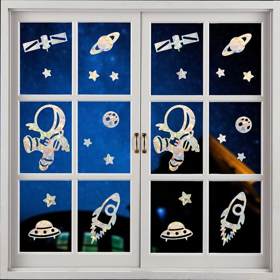 2 Sheets/24 Piece Astronauts Stars Window Clings, Anti-Collision Decals to Save Birds from Window Collisions, Static Cling Window Sticker, Rainbow Stickers