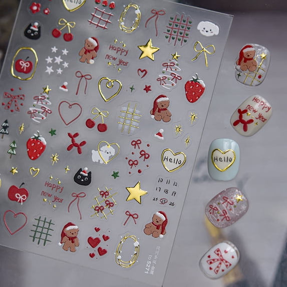 2 Sheets 5D Embossed Christmas Nail Stickers Christmas Tree Nail Decals Self Adhesive Nail Design Christmas Nail Art Stickers New Year Nail Art Supplies for Women Girls