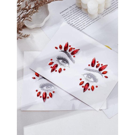 2 Sheets Acrylic Face Stickers Self Adhesive Temporary Tattoo Stickers Jewels with Teardrop Half Round Horse Eye Rhinestones for Women Face Dtick On 165x125x4.5mm Multi-color
