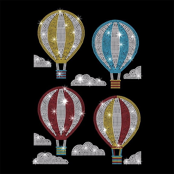 2 Sheets Air Balloon Pattern Iron on Rhinestones Transfer Bling Clothing Repair Applique Heat Transfer Decal Heat Transfer Patch for DIY Making