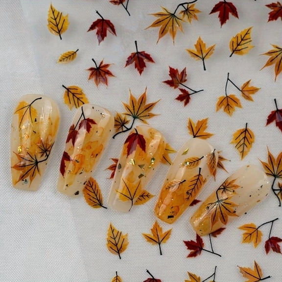 2 Sheets Autumn Maple Leaf Nail Art Stickers Red Yellow Fall Design for DIY Nails