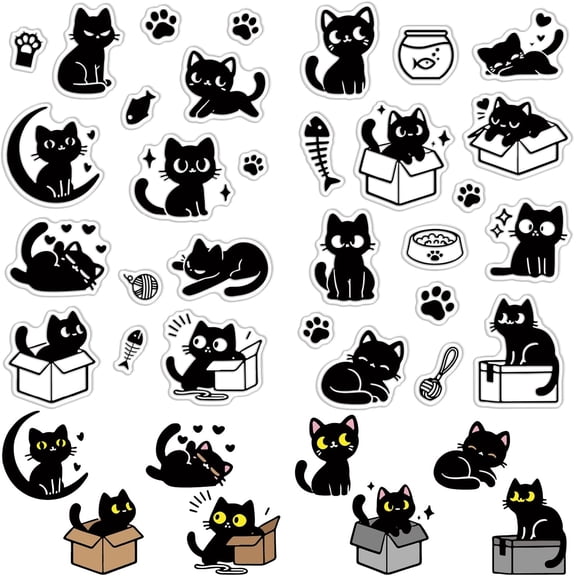 2 Sheets Black Cat Clear Rubber Stamps Paw Print Fish Reusable Vintage Transparent Silicone Seal Stamps for DIY Craft Scrapbooking Journaling Card Making Decoration Supplies ClearDIY