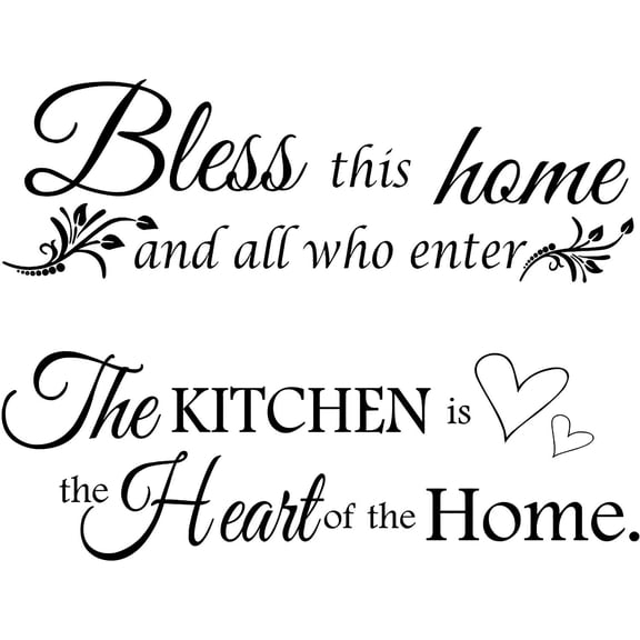2 Sheets Bless This Home Wall Decor Decals Kitchen Quote Stickers All Who Enter Kitchen Vinyl Wall Quote Art Dining Entryway and Living Room Decal Decor, 12 x 35.4 Inch