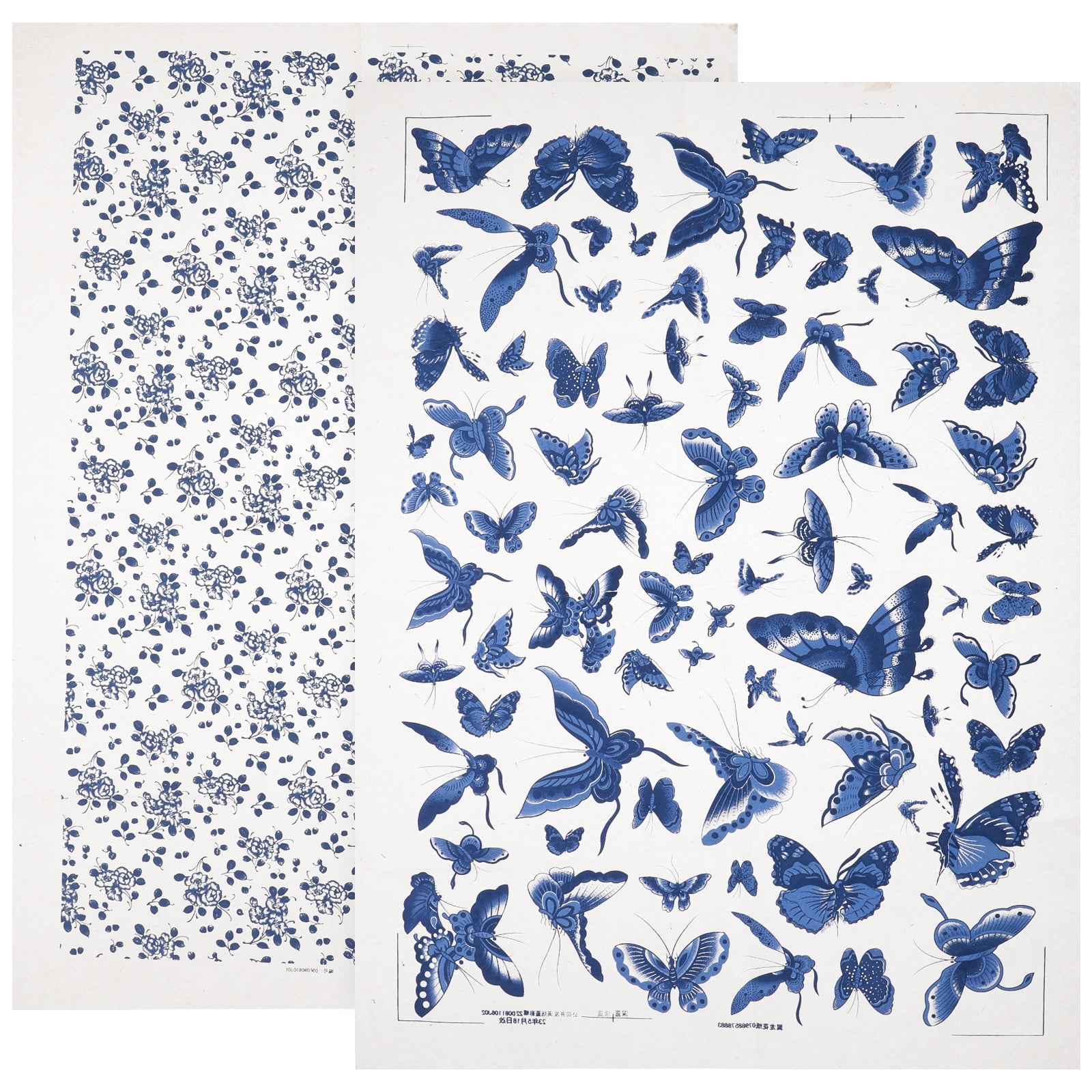 2 Sheets Blue and White Stickers Pottery Underglaze Paper Decor Clay