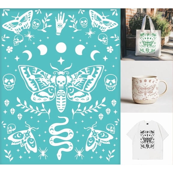 2 Sheets Butterfly Silkscreen Stencil Insects Moon Moth Snake Painting Stencils Templates Reusable Self-Adhesive Silk Screen Printing