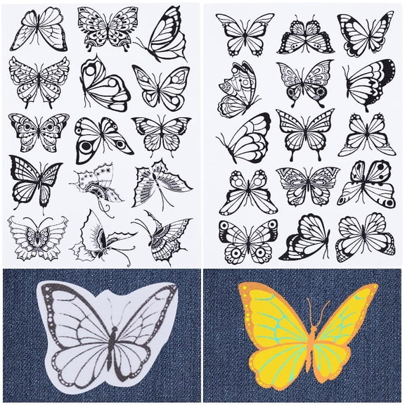 2 Sheets Butterfly Water Soluble Embroidery Patterns Stabilizers Butterflies Hand Transfers Fabric Wash Away Pre-Printed Self Adhesive for Bags Cloth Sewing Lovers Colorful DIY