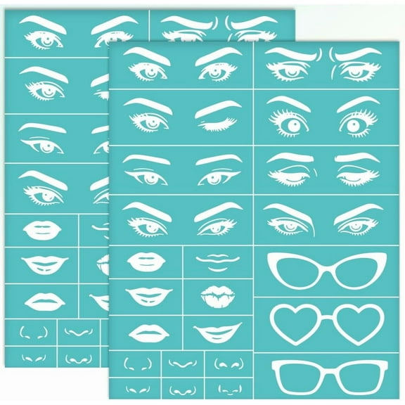 2 Sheets Character Facial Features Silkscreen Stencil Eyes Nose Glasses Stencils Templates Reusable Self-Adhesive Silk Screen for Painting on Wall Wood T-Shirt Fabric Home Craft Decor