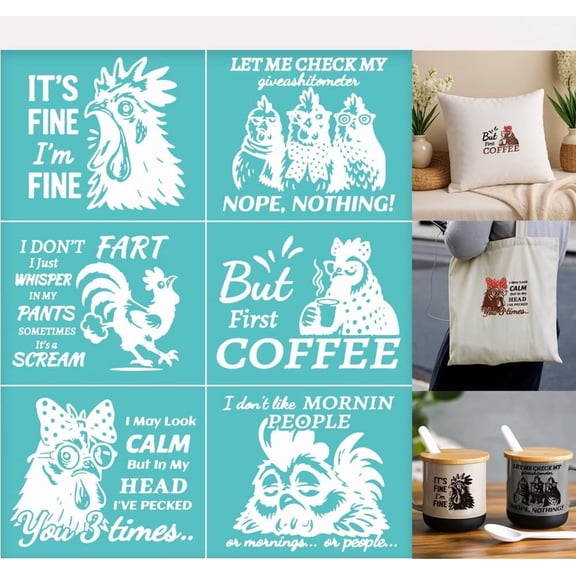 2 Sheets Chook Silk Screen Stencil Humorous Chicken Reusable Stencils Templates Self-Adhesive Silk Screen Printing for Wall Border Wood Fabric Home Craft Decor for DIY