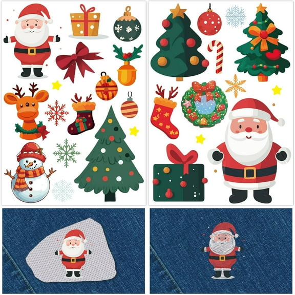 2 Sheets Christmas Day Water Soluble Embroidery Patterns Santa Claus Snowmen Deer Snowflake Sewing Stick and Stitch A4 Transfers Fabric Stabilizer Wash Away Self Adhesive Mixed Color