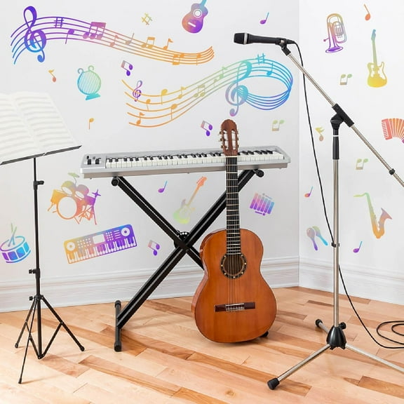 2 Sheets Colorful Musical Notes Wall Stickers - Removable Vinyl Wall Stickers for Bedroom Living Room Music Studio Decoration Instruments Themed DIY Wall Art Decor