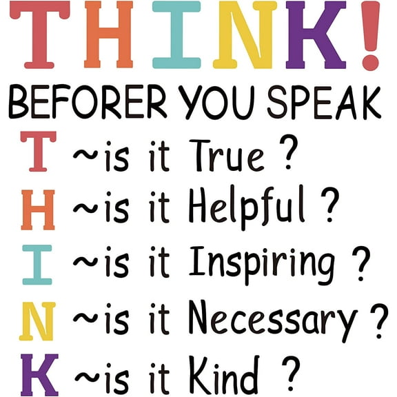 2 Sheets Colorful PVC Wall Stickers Think Before You Speak Vinyl Wall Decor Inspirational Motivational Quotes Wall Decals Removeable Wall Decor for Home Office Decoration 7.5"x21.6" Blue