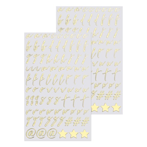 2 Sheets Cursive Letter Stickers for Resin Nails 3D Small Gold Alphabet Sticker Metallic Alloy for Epoxy Resin