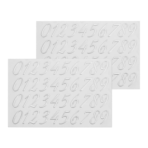 2 Sheets Cursive Number Stickers for Resin Nails 3D Small Silver Number Sticker Metallic Alloy for Epoxy Resin