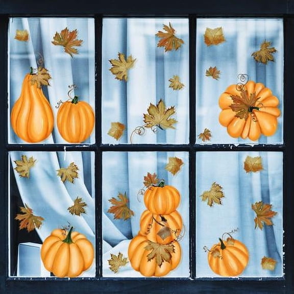 2 Sheets Fall Leaves Window Clings Decals Maple Leaves Acorns Pumpkin Window Stickers for Thanksgiving Halloween Holiday Window Glass Decoration