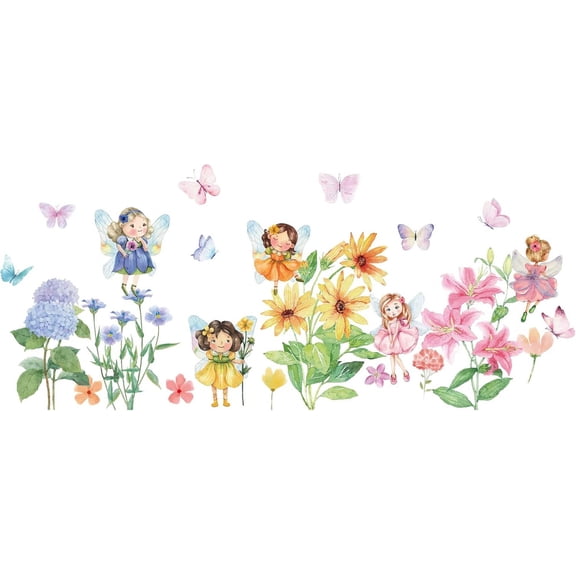 2 Sheets Floral Fairy Wall Decals Butterfly Flower Wall Decals Hydrangea Chrysanthemum Lily Flower Wall Art Stickers Girls Bedroom Classroom Living Room Nursery Wall Decorations for DIY