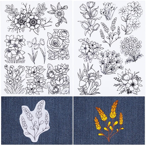 2 Sheets Flowers Mushroom Water Soluble Embroidery Patterns Stabilizers Plants Hand Sewing Stick and Stitch Transfers Fabric Wash Away
