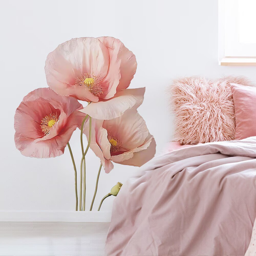 2 Sheets Giant Pink Flower Wall Stickers 5 Poppy Flowers Wall Decals ...