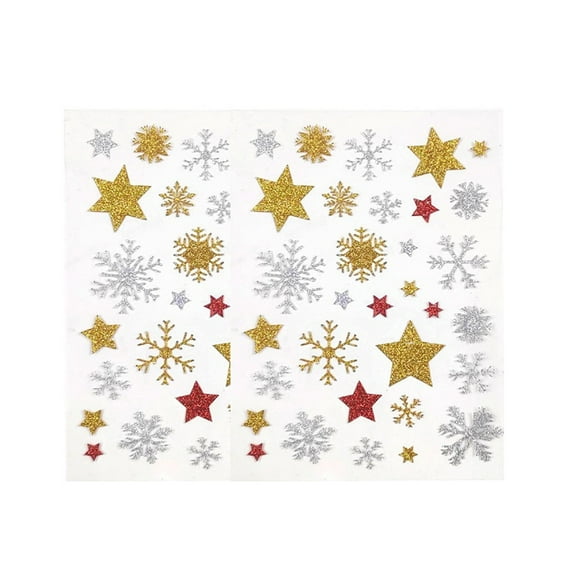 2 Sheets Glitter Christmas Stickers for Crafts Self-Adhesive Star Snowflake Stickers for Crafts Envelopes Cards Making Gifts Christmas Decorations