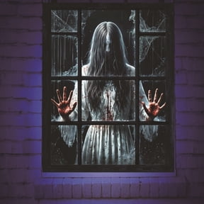2 Sheets Halloween Horror Ghost Window Stickers, Broken Window Ghost Static Clings, Scary Decor for Party Window & Door