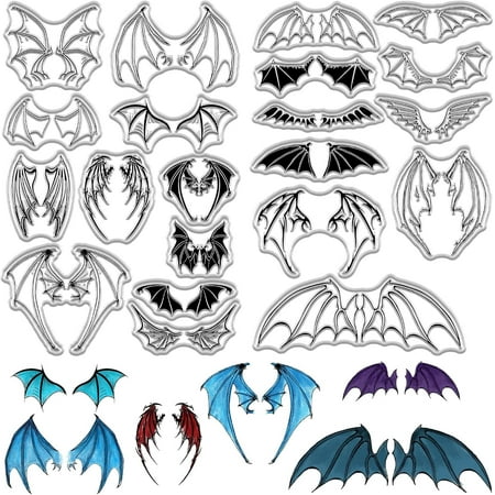 2 Sheets Halloween Wing Clear Rubber Stamps Evil Devil Bat Wings Vintage Reusable Transparent Silicone Stamp Seals for DIY Scrapbooking Journaling Card Making Decor Photo Album Decorative