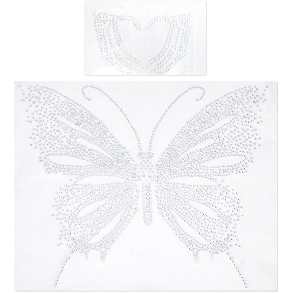 2 Sheets Heart Shape Clear Rhinestone Iron on Hot fix Decal Transfer Heart Bling Butterfly Rhinestone Face Gems Clear Rhinestones Kit for DIY Clothes Shoes Nail Art