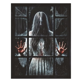 2 Sheets Horror Ghost Window Static Clings, 2Pcs Broken Window Female Ghost Window Stickers, Scary Halloween Window Decor Decals for Haunted House Party Home Glass Door Decor