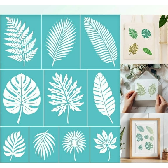 2 Sheets Large Leaf Silkscreen Stencil Plant Leaves Printing Stencils Templates Reusable Self-Adhesive Silk Screen for Painting on Wall Wood T-Shirt Fabric Home Craft Decor