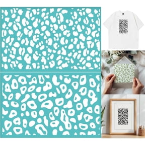 2 Sheets Leopard Pattern Silkscreen Stencil for Painting Animal Print Border Plastic Mesh Transfers Stencil Reusable Self-Adhesive Silk Screen Printing for Wall Border Wood Fabric Home Mixed Color