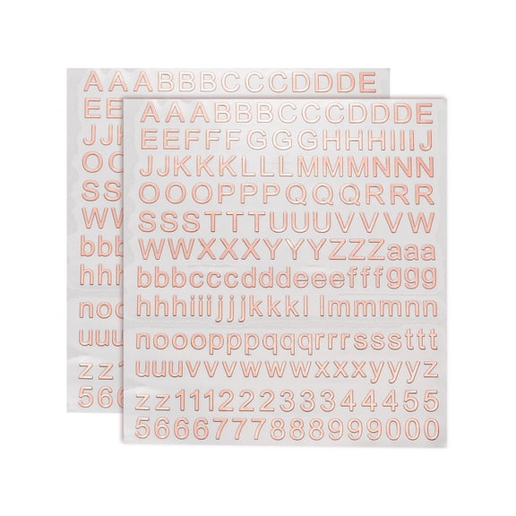 2 Sheets Letter Stickers 0.28" 3D Mini Letter Stickers Alloy Self Adhesive Alphabet Stickers (Rose Gold, Uppercase)