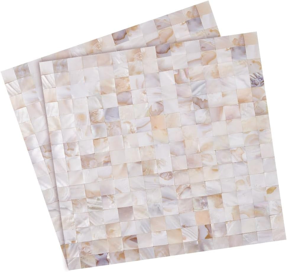2 Sheets Mother of Pearl Peel and Stick Backsplash Mosaic Shell Renter Friendly Backsplash Self Stick Paper Wall Tiles for Kitchen Bathroom Bedroom Wall Art Decor 11.8inch(30cm) Mixed Color