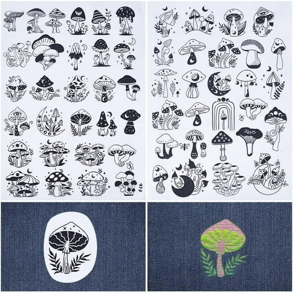 2 Sheets Mushroom Moon Water Soluble Embroidery Stabilizers Hand Sewing Stick and Stitch Transfers Paper Wash Away Pre-Printed Self Adhesive Patterns for Bags Cloth Sewing Lovers Beginner for DIY