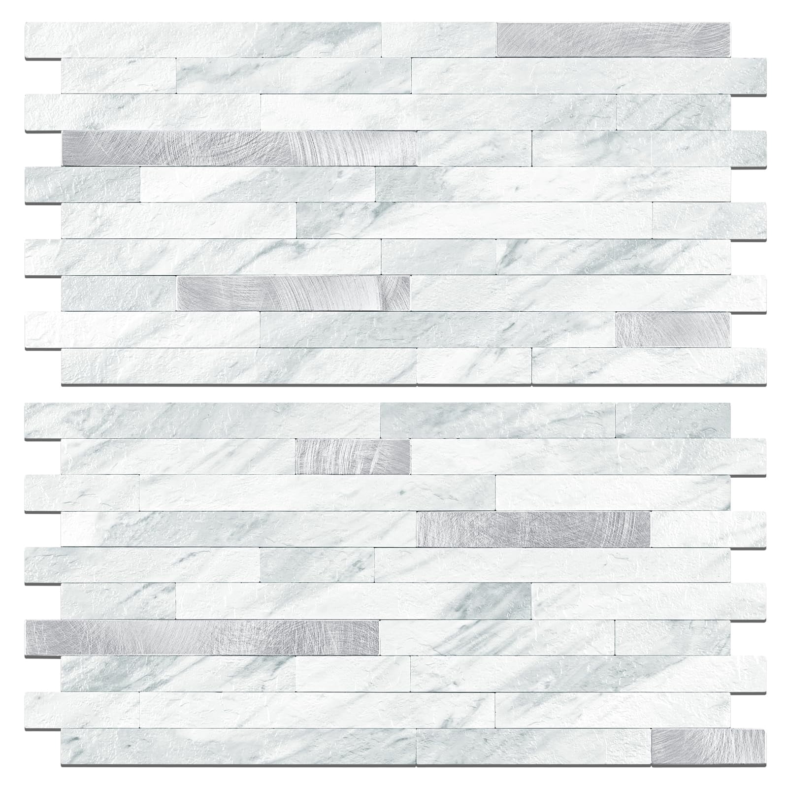 2 Sheets Peel And Stick Backsplash Tile  On For Kitchen Bathroom Volakas White Look Pvc Mixed Metal Self Adhesive Wall Tiles
