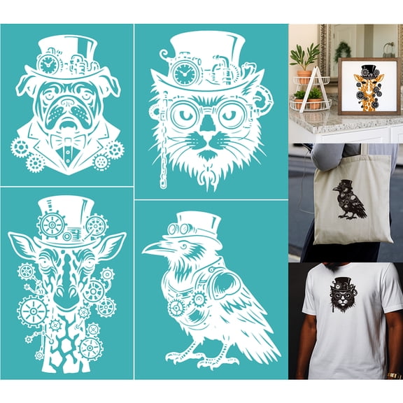 2 Sheets Punk Animal Silkscreen Stencil Animal Printing Stencils Templates Reusable Self-Adhesive Silk Screen 8.7x11 Inch